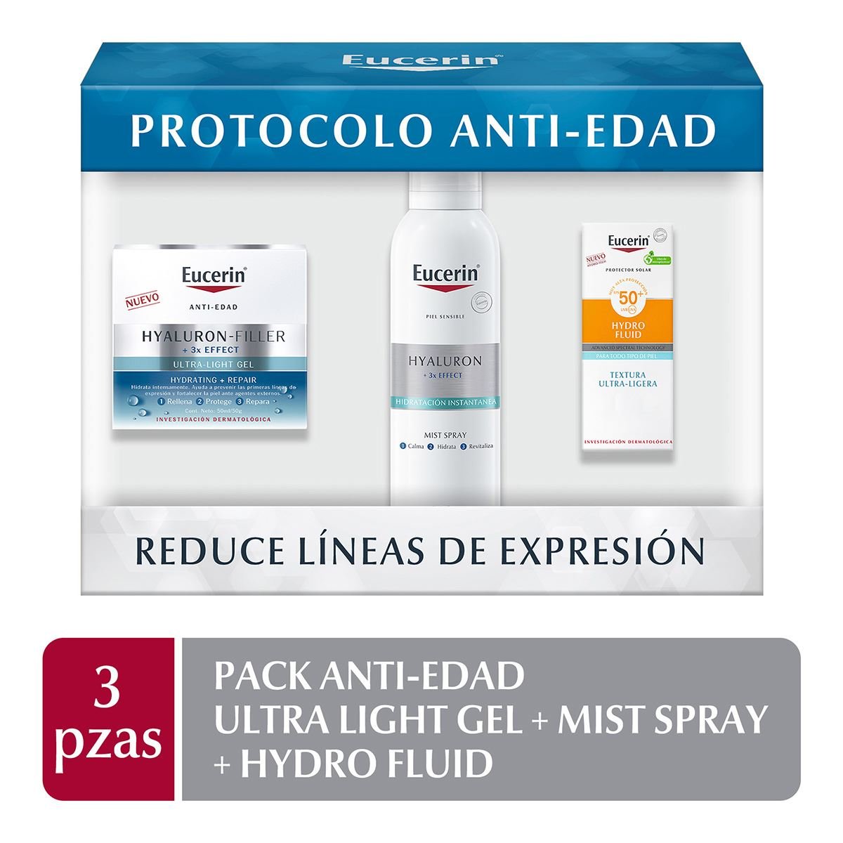 Eucerin Pack Anti-Edad Ultra Light Gel + Mist Spray + Mini Hydro Fluid